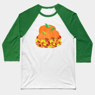 Autumn Pumpkins and Leaves (White Background) Baseball T-Shirt